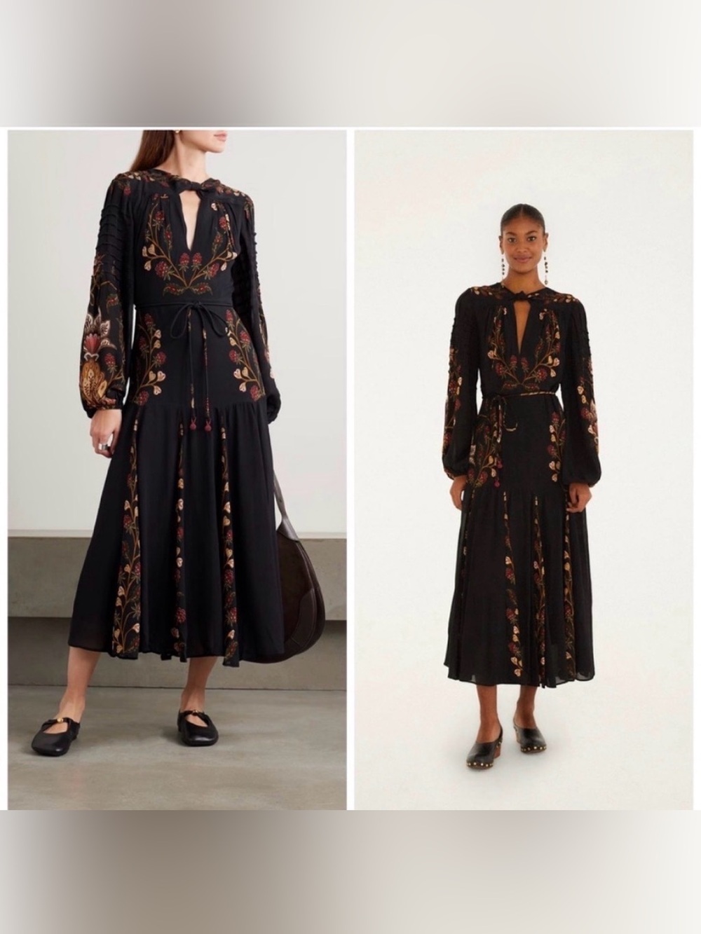 Farm Rio Berry Garden Long Sleeve Pleated Midi Dress Floral Large